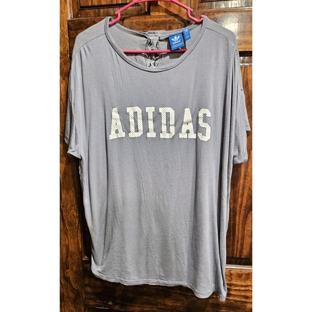 Adidas Originals Floral Button Up Back Graphic Tee Gray XL